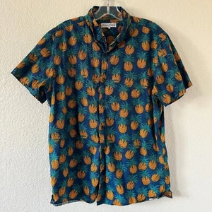 Sovereign Code All Over Pineapple Graphic Print Short Sleeve Button Down Mens L - Picture 1 of 6