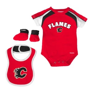 Calgary Flames NHL Reebok Newborn Red Team Creeper, Bib & Bootie Set - Picture 1 of 1