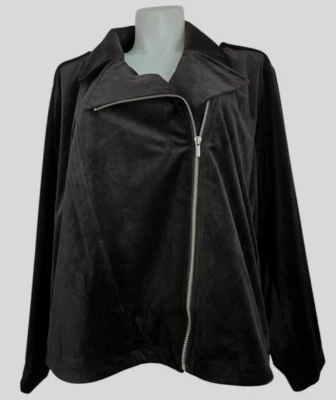 Lauren Conrad Mujer Talla Grande Gamuza Moto Chaqueta 4X Negro Con Cremallera Foto 1 de 4