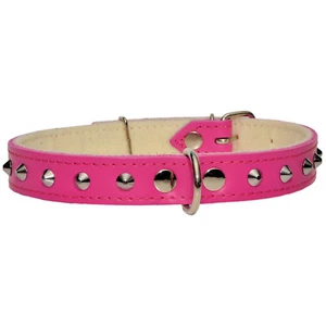 Real Cuero con Tachuelas Perro Collares Marrón Negro Natural Rojo Rosa Azul M L - Imagen 1 de 20
