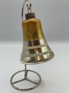 Campana ornamento natalizio Brite lucido argento oro martello vetro mercurio vintage - Foto 1 di 4