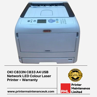 OKI C833N C833 A4 USB Network LED Colour Laser Printer + Warranty - Image 1 of 3