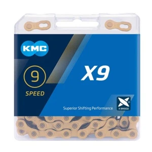 KMC X9 Catena Bicicletta 9 Velocità per Ciclismo su Strada e MTB 114 Maglie in Oro Ti-N - Foto 1 di 2