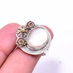 Anello in argento sterling 925 di design bicolore madreperla naturale s.6,5 R32 - Foto 1 di 2