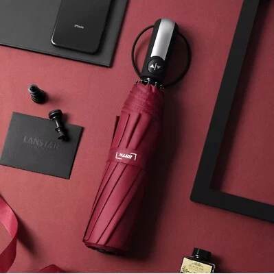 88TR Windproof Strong Automatic Open Close Folding Compact 10 Rib Umbrella RED