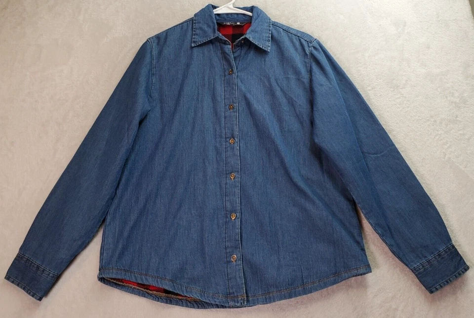 Camisa Riders by Lee para mujer pequeña azul denim forrada polar con cuello abotonado Foto 1 de 4