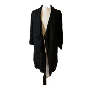 Kate Hill Black Open Cardigan Sweater Women's Size Large 3/4 sleeves Rayon/Acry - Picture 1 of 4