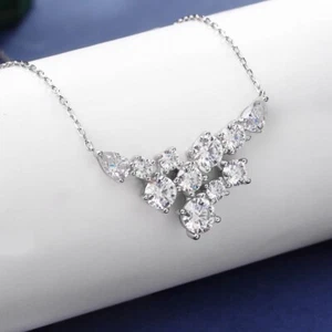 4.8cttw Moissanite Pendant Necklace Chain Sterling Silver 18K White Gold Plated - Picture 1 of 14
