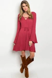 Burgundy Long Sleeve Dress - Picture 1 of 2
