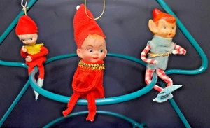 3 Vintage Christmas Elf/Pixie Knee Hugger Figures Japan/Hong Kong Rubber Faced - Picture 1 of 11