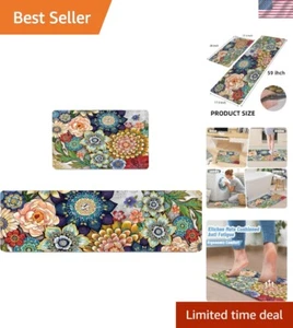 2-Piece Floral Kitchen Floor Mats - Ergonomic, Non-slip & Easy Clean 17.3x28+59 - Picture 1 of 9