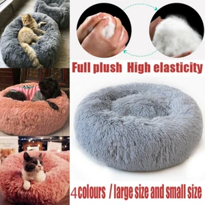 Pet Dog Cat Calming Bed Round Nest Warm Soft Plush Sleeping Flufy Washable Mat - Picture 1 of 14