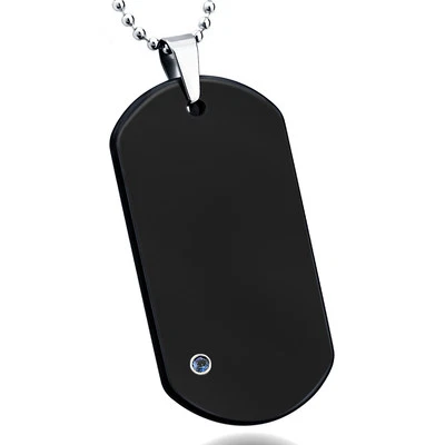 Black Tungsten Dog Tag Pendant 0.07ct Blue Sapphire Pendant 18" Chain Included - Image 1 of 2