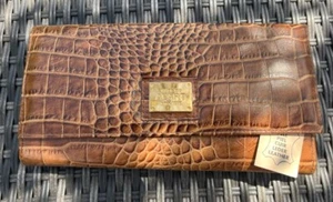 NEUWERTIG UNBENUTZT Clutch Handtasche ECHTLEDER Kroko-Optik APART cognac - Bild 1 von 7