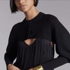 Anthropologie 525 America schwarz gerippt bauchfrei Strick Baumwolle Achselzucken Pullover XS/S - Bild 1 von 5