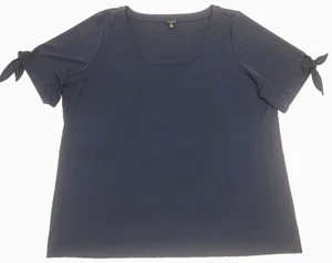 Talbots Shirt Blouse Knit Navy Blue Tie Sleeve Top Plus Size 2X Polyester Blend - Picture 1 of 13