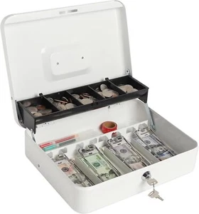 Lovndi Large Cash Box With Money Tray And Lock, Metal Money Box For Ca - Picture 1 of 9