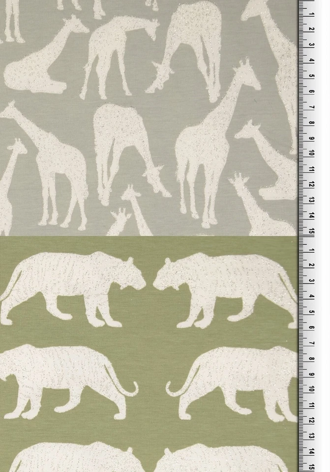 Glitzer Lurex Giraffe hellgrau Tiger oliv Baumwolljersey Meterware Jersey - Bild 1 von 1