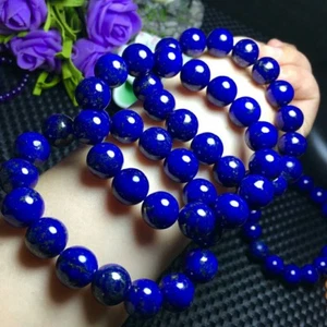 Natural Royal Blue Lapis Lazuli Bracelet Gemstone Beads AAA 11-10mm cx - Picture 1 of 3