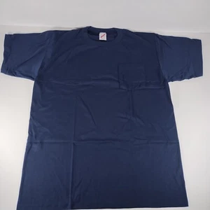 Vintage 80s T-Shirt Blank Mens XL Navy Blue Pocket Jerzees Deadstock 50/50 - Picture 1 of 8