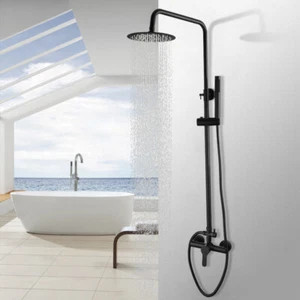 US Bathroom Shower Faucet Set Rainfall Black Handheld Spray Wall Mount Brass Tap - Bild 1 von 22