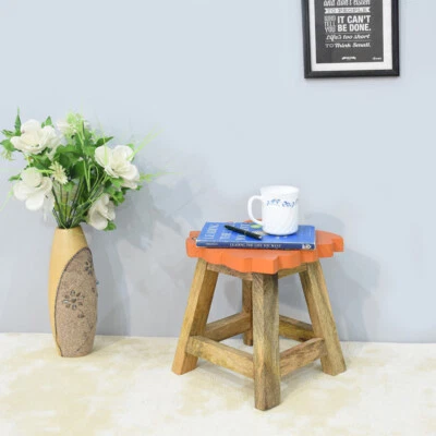 Handmade 100% Mango Wood Kids Stool Orange Color Lion Shaped Seat Indoor Stool - Image 1 of 4