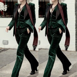 Conjunto de trajes informales de negocios de esmoquin con solapa de pico elegante traje de terciopelo para mujer - Imagen 1 de 18