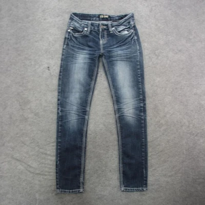 Pantalones de mezclilla ZCO para mujer 5 ajustados azul lavado oscuro bordados estrás bolsillos Foto 1 de 4