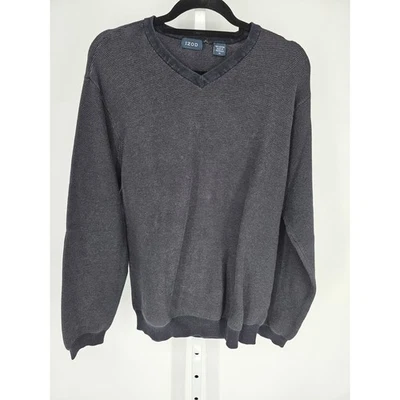 Suéter Vintage Izod Para Hombres Talla M Cuello en V 100% Algodón Negro Gris Texturizado Foto 1 de 4