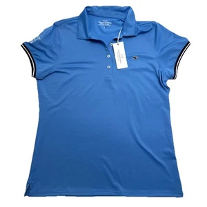 Polo da golf Vineyard Vines donna S piccola blu performance piqué logo Merrill Lynch - Foto 1 di 13