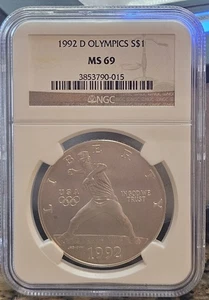 1992 D Olympics $1 Silver ngc MS69 - Picture 1 of 2