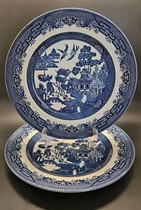 2 x Churchill England Blue Willow Pattern Dinner Plates 9.5" - Picture 1 of 3