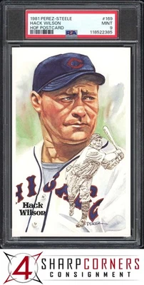 1981 PEREZ-STEELE HOF POSTCARD #169 HACK WILSON HOF POP 6 PSA 9 - Image 1 of 3