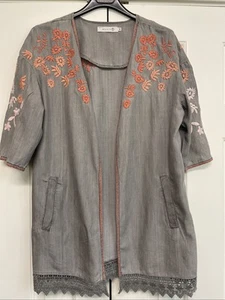 Billy T grauer Chambray Kimono Blumen bestickt Taschen Boho Damen Gr. XS - Bild 1 von 7