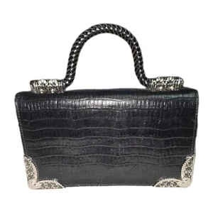 Brighton schwarz Krokoprägung Clutch Handtasche Kristall Akzente geflochtener Griff - Bild 1 von 7