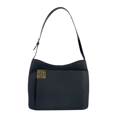 Auth GIVENCHY Shoulder Bag Black Canvas/Leather/Goldtone - z7535 - Image 1 of 4