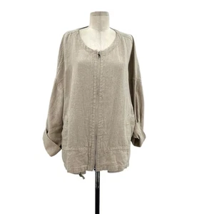 Eileen Fisher Organic Linen Zip Front Jacket Drawstring Natural Tan Size XL - Picture 1 of 9