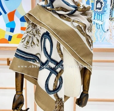 Sallys 70% Cachemira y 30% Seda Caballo Borla Estampado Doble Cara Bufanda Mantón 53" Foto 1 de 4