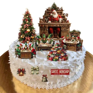 Tortenszene Vintage Weihnachten Weihnachtsmann Werkstatt Aufsteller Essbar Oblate Papier Topper - Bild 1 von 9