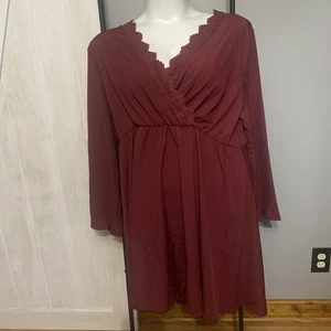 Abito donna SHEIN curvo scollo a V manica lunga bordeaux taglia 4xl  - Foto 1 di 10