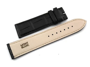 Watch Band Mont Blanc Pelle Stampa Alligatore Nero Piatto 22/20mm Accessori New - Picture 1 of 4
