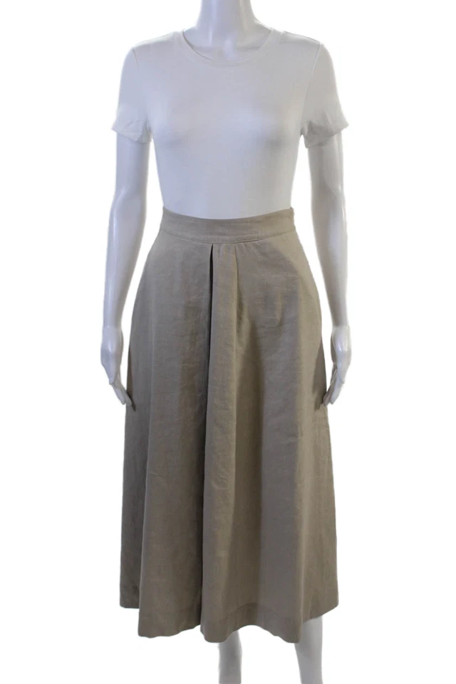Falda midi Fabiana Filippi para mujer línea A plisada beige lino algodón talla XS Foto 1 de 4