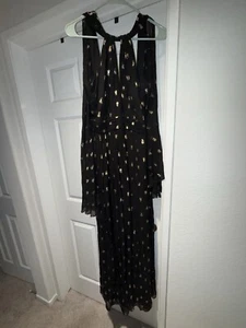 Shoshanna Midnight Basilica Black Gold Metallic Printed Halter Maxi Dress Gown 6 - Picture 1 of 5