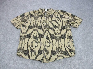 Lifted Research Group LRG Shirt Mens Medium Brown Black Giraffe Print Button Up - Picture 1 of 9