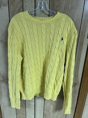 Polo por Ralph Lauren Suéter Tejido con Cable Para Hombres Pullover Preppy Amarillo XL USADO EN EXCELENTE ESTADO Foto 1 de 3