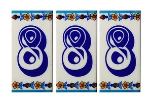 Blue Art Pottery Ceramic Decorative 8 Number Multicolour Tile 2x4'' Pack Of 3 - Picture 1 of 2