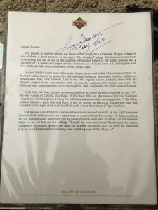 Reggie Jackson : Upper Deck Bio Stationary Paper Signed Autographed - Picture 1 of 2