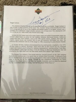 Reggie Jackson :  Upper Deck Bio Stationary Paper Signed Autographed - Image 1 of 2