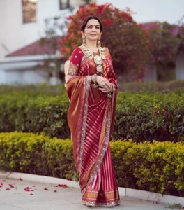 INDIAN SARI PAKISTANI WEDDING SAREE BLOUSE NEW BOLLYWOOD DESIGNER PARTY WEAR - Picture 1 of 9