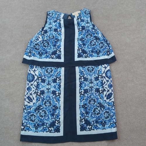 Abito Michael Kors donna taglia 10 blu bianco cambio senza maniche floreale trasparente